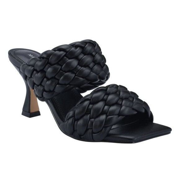 NEW Marc Fisher Toree Black Puffy Woven Strap Heels Women's Braided Sandal 6.5 - Picture 1 of 7